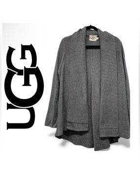 UGG Cashmere Cotton Blend Angled Shawl Collar Cardigan Sweater L